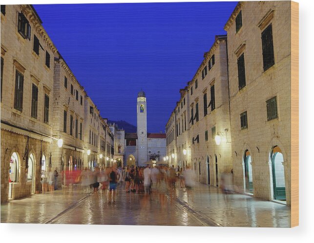Travel Wood Print featuring the photograph Dubrovnik stradun or placa main street, South Dalmatia region, Croatia, hdr by Elenarts - Elena Duvernay photo