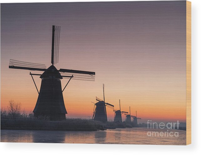 Windmill Wood Print featuring the photograph Dutch Dawn by David Lichtneker