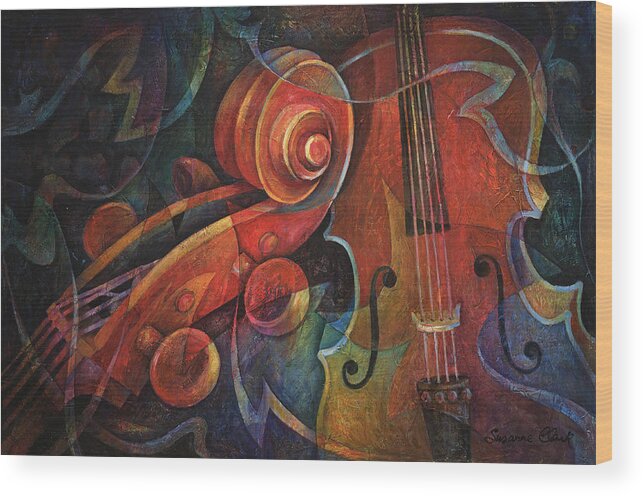 Susanne Clark Wood Print featuring the painting Dynamic Duo - Cello and Scroll by Susanne Clark