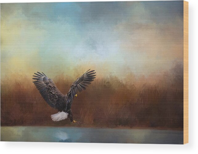 Jai Johnson Wood Print featuring the photograph Eagle Hunting In The Marsh by Jai Johnson