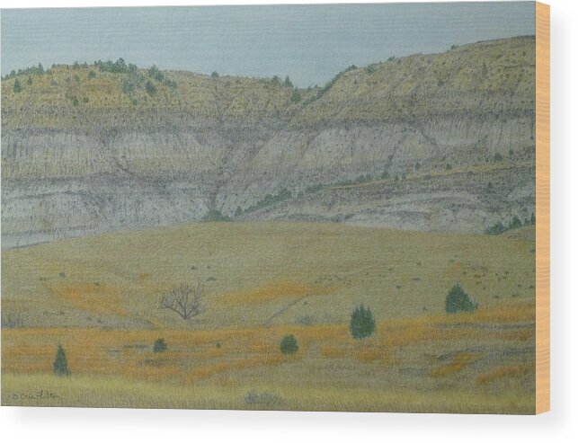 North Dakota Badlands Wood Print featuring the pastel Early May on the Western Edge by Cris Fulton