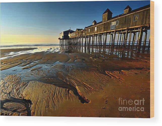 Old Orchard Beach Pier Wood Print featuring the photograph Early Morning at the Pier by Steve Brown