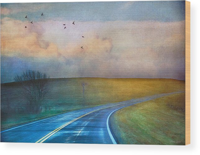 Highway Wood Print featuring the photograph Early Morning Kansas Two-Lane Highway by Anna Louise