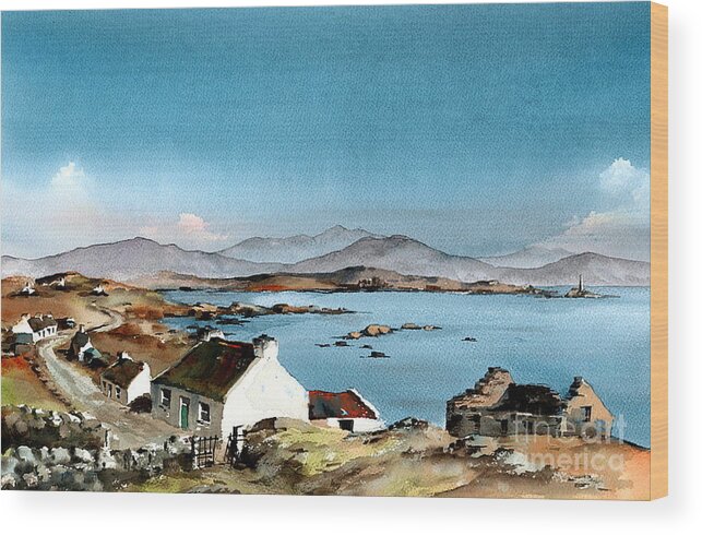 Wild Atlantic Way Galway Wood Print featuring the painting East end, Inishboffin, Galway by Val Byrne
