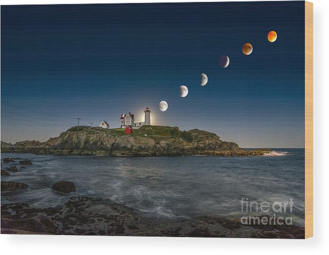 Nubble Lighthouse Wood Print featuring the photograph Eclipsing the Nubble by Scott Thorp