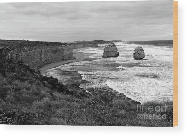 Digital Black And White Photo Wood Print featuring the photograph Edge of a Continent BW by Tim Richards
