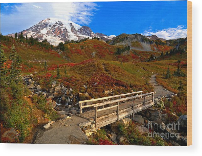 Mt Rainier Wood Print featuring the photograph Edith Creek Bridge Landscape by Adam Jewell