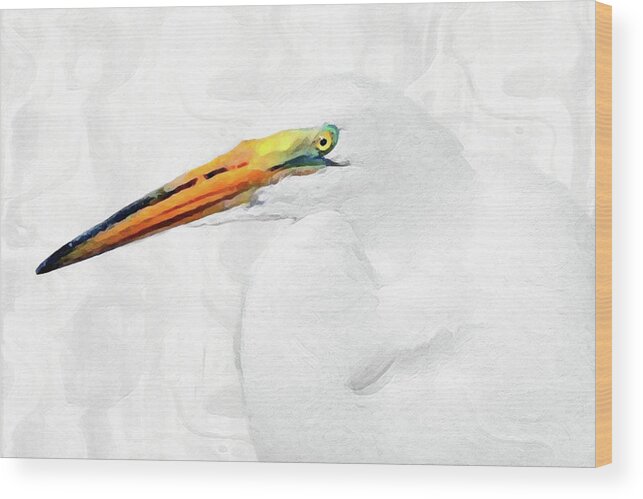 Egret Thoughts Wood Print featuring the digital art Egret Thoughts 2 by DiDesigns Graphics