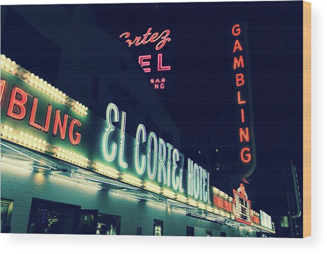 El Cortez Hotel Wood Print featuring the photograph El Cortez Hotel at Night by SR Green