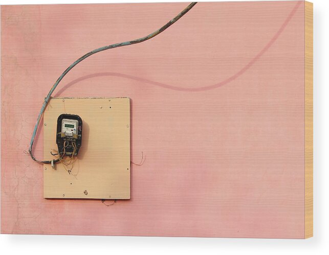 Electricity Meter Wood Print featuring the photograph Electric Meter on Pink Wall by Prakash Ghai
