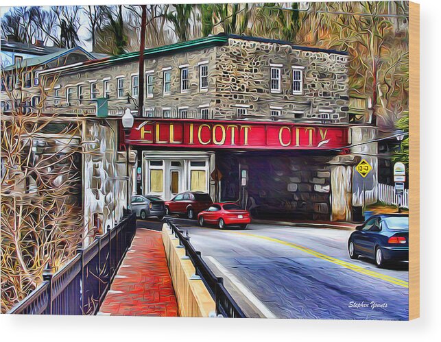 Ellicott Wood Print featuring the digital art Ellicott City by Stephen Younts