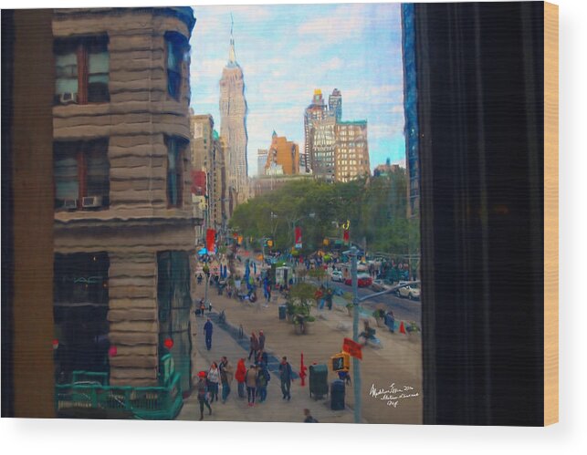 Landmark Wood Print featuring the photograph Empire State Building - Crackled View 2 by Madeline Ellis