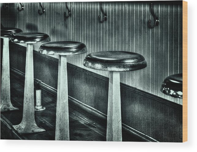 Arizona Wood Print featuring the photograph Empty Counter Stools Jerome Arizona by Roger Passman