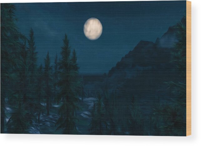 Moonlight Wood Print featuring the digital art Enchanting night by AM FineArtPrints