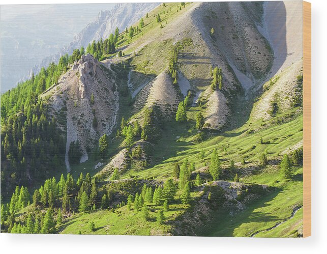 Mountain Landscape Wood Print featuring the photograph End of afternoon in French Alps by Paul MAURICE