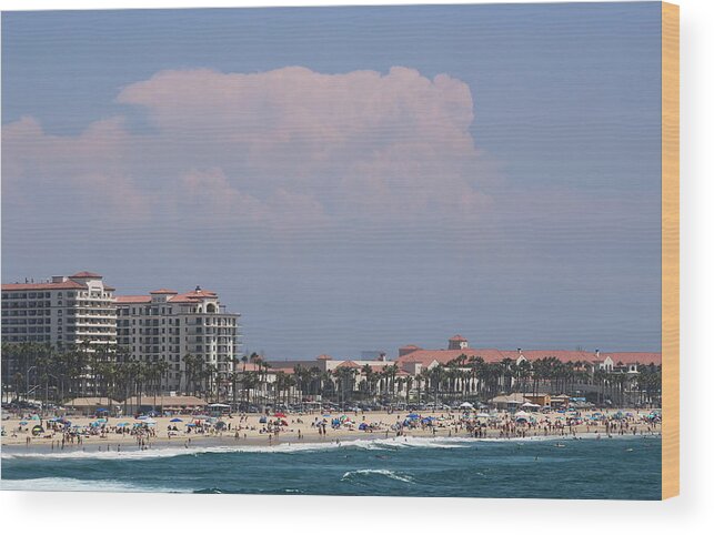 Huntington Beach California Wood Print featuring the photograph Enhanced Beach Scene at Huntington Beach California by Colleen Cornelius