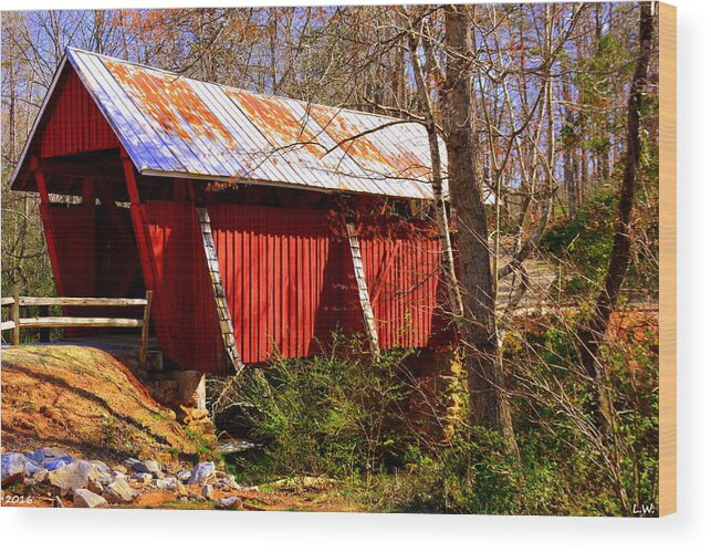 Est. 1909 Campbell's Covered Bridge Wood Print featuring the photograph Est. 1909 Campbell's Covered Bridge by Lisa Wooten