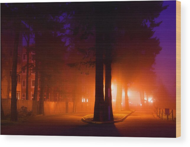 Fog Wood Print featuring the photograph Ettiene's Dawn Three by Julius Reque