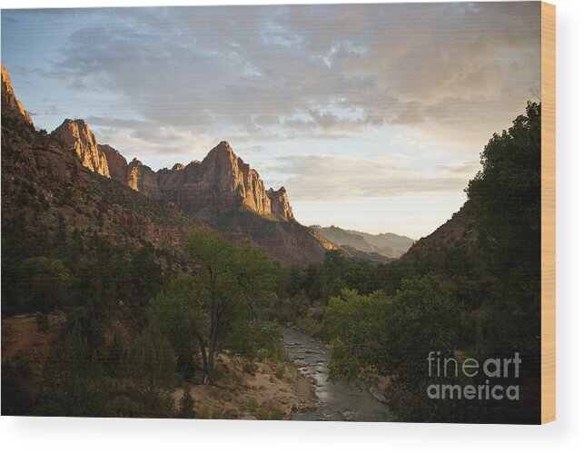 Utah Wood Print featuring the photograph Evening light on Watchman by Carl Jackson