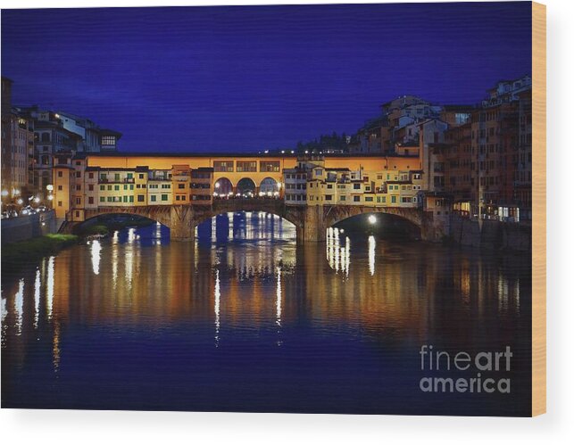 Florence Wood Print featuring the photograph Evening View of Ponte Vecchio by Patricia Strand