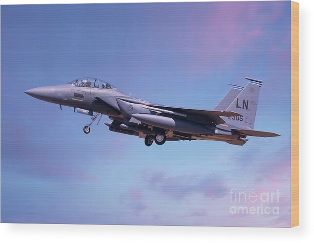 Usaf Wood Print featuring the photograph F15 coming into land lowering landing gear by Simon Bratt