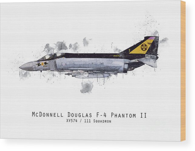 F-4 Phantom Ii Wood Print featuring the digital art F4 Phantom Sketch - XV574 by Airpower Art