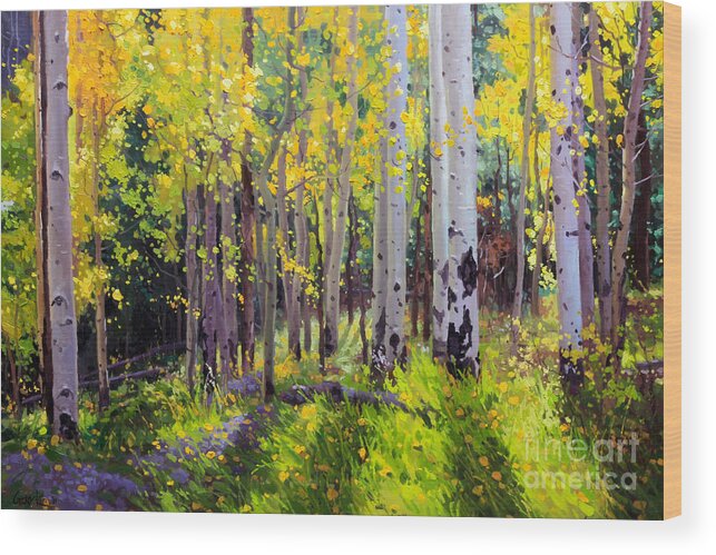 Aspen Tree Wood Print featuring the painting Fall Aspen Forest by Gary Kim