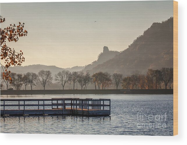Winona Minnesota Wood Print featuring the photograph Fall Sugarloaf with Huff and Pier by Kari Yearous
