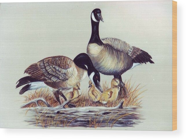 Candian Geese Family Geese Wood Print featuring the painting Family Affair by Lynne Parker