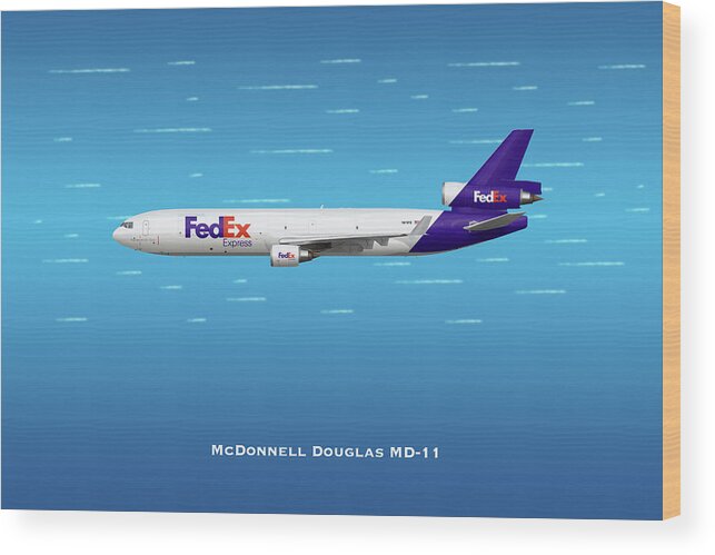 Fedex Wood Print featuring the digital art FedEx McDonnell Douglas MD-11 by Airpower Art