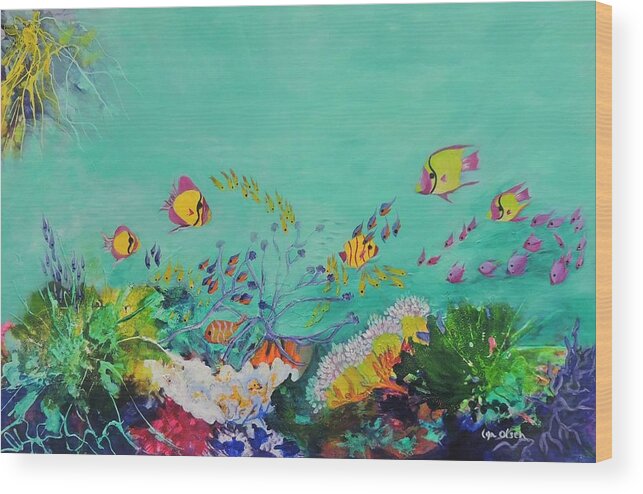 Reef Wood Print featuring the painting Feeding Time by Lyn Olsen
