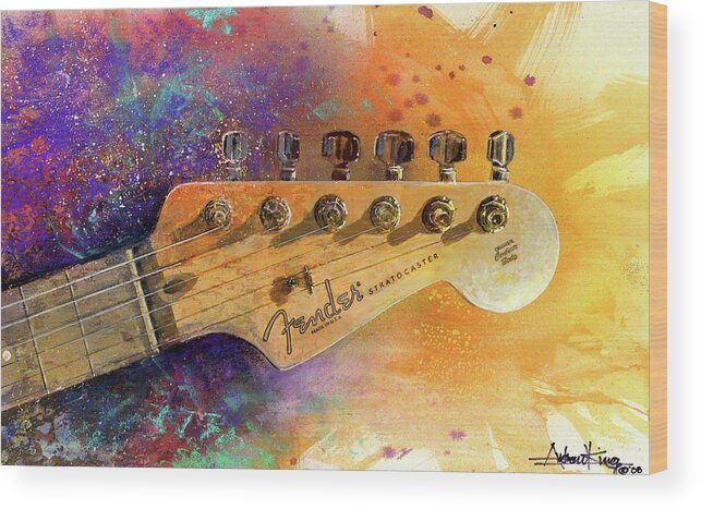 Fender Stratocaster Wood Print featuring the painting Fender Head by Andrew King