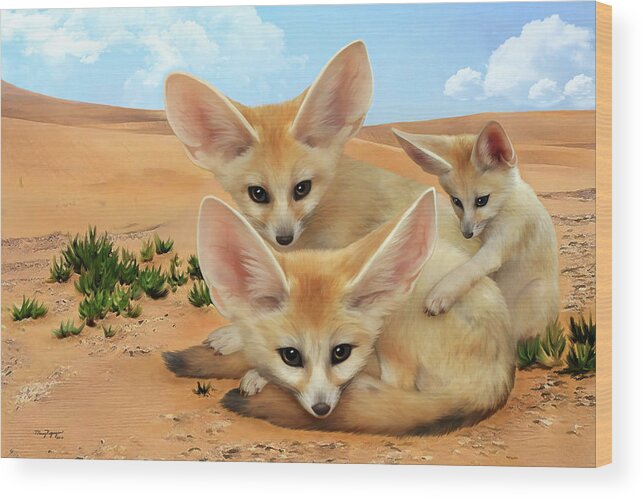 Fennec Fox Wood Print featuring the digital art Fennec Foxes by Thanh Thuy Nguyen