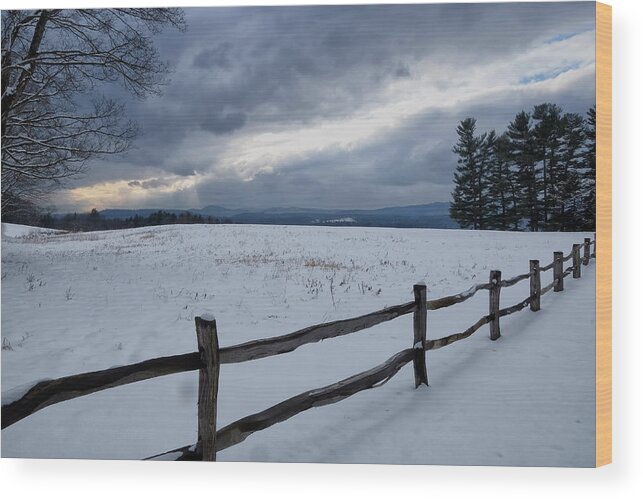 Vermont Winter Wood Print featuring the photograph Field And Clouds by Tom Singleton