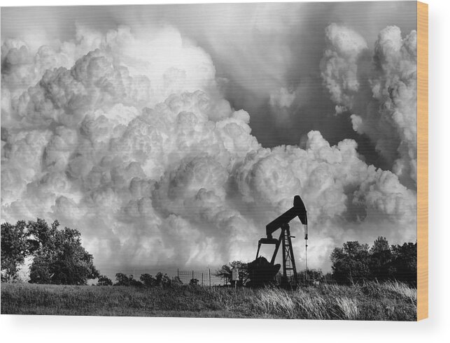 Oil Rig Wood Print featuring the photograph Field of Nightmares by Karen Scovill