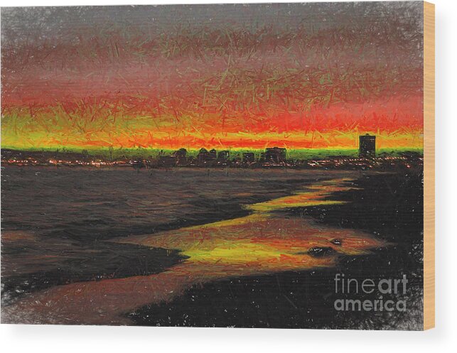 Fiery Susnet Wood Print featuring the digital art Fiery Sunset by Mariola Bitner