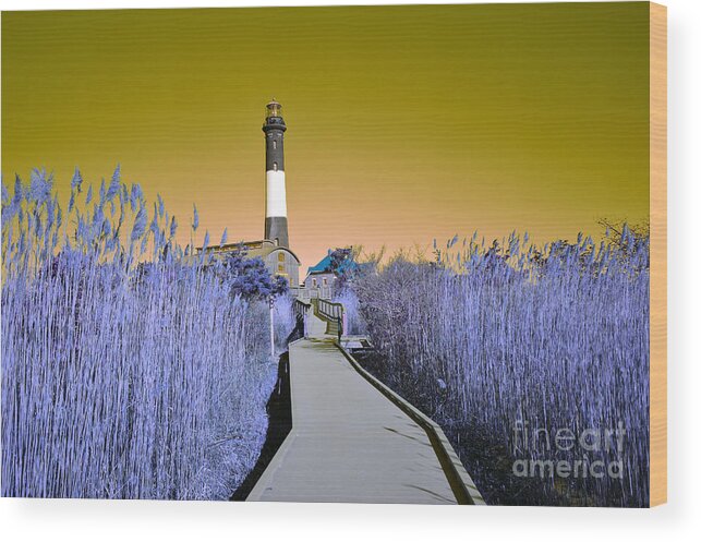 Abstract Wood Print featuring the photograph Fire Island Lighthouse Gold and Purple by Stacie Siemsen