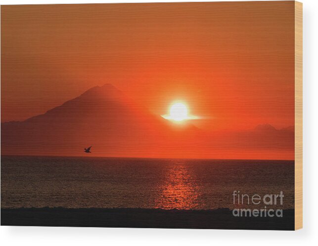 Sunset Wood Print featuring the photograph Firey Sunset on Mt Redoubt Volcano Alaska by Louise Magno
