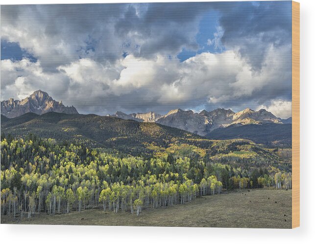 Autumn Wood Print featuring the photograph First Light on the Sneffels Range by Denise Bush