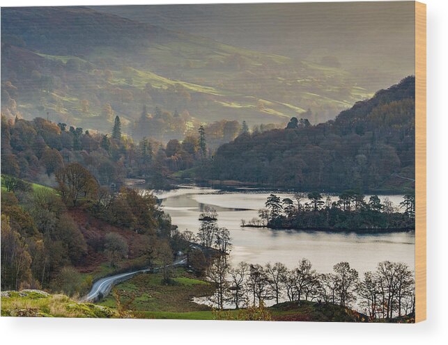 Autumn Wood Print featuring the photograph First light over Rydal Water in the Lake District by Neil Alexander Photography