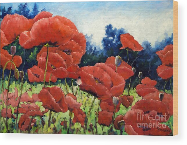 Poppies Wood Print featuring the painting First Of Poppies by Richard T Pranke