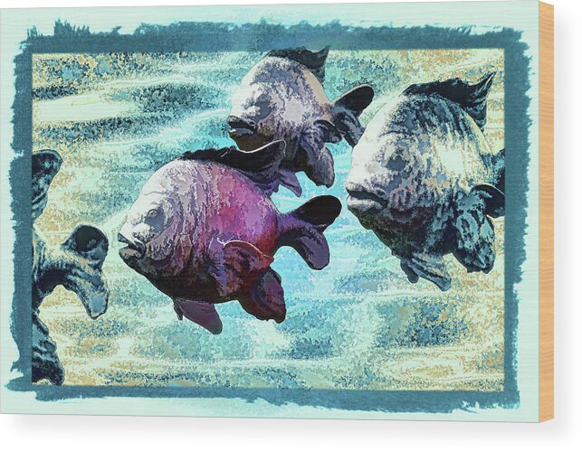 Linda Brody Wood Print featuring the mixed media Fish Sculpture Abstract IId by Linda Brody