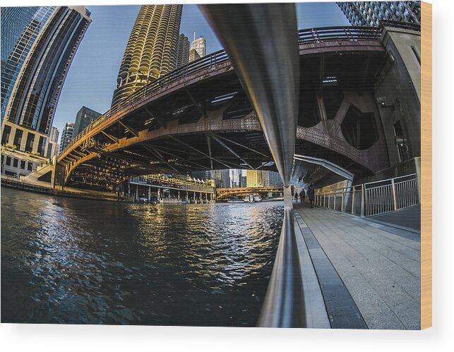 Marina Towers Wood Print featuring the photograph Fisheye view from The Chicago Riverwalk by Sven Brogren