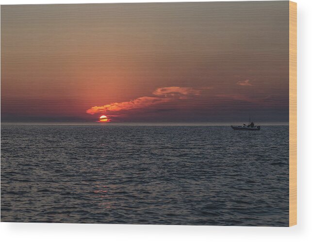 Lake Michigan Wood Print featuring the photograph Fishing At First Light 2017 by Thomas Young