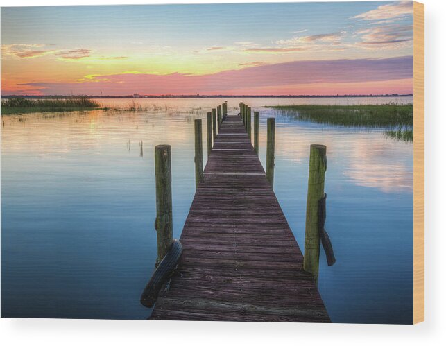 Boats Wood Print featuring the photograph Fishing Dock at Sunrise by Debra and Dave Vanderlaan