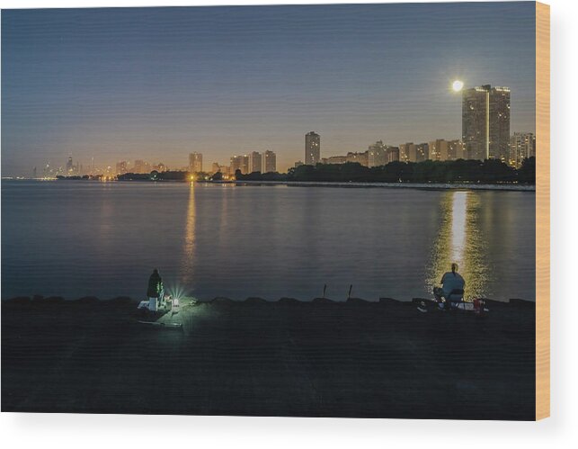 Moon Light Wood Print featuring the photograph Fishing in the Moonlight by Sven Brogren