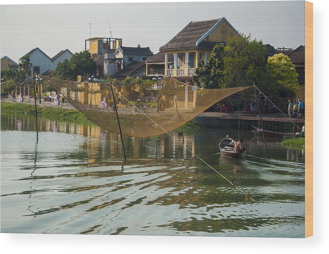 Fishing Net In Vietnam Wood Print featuring the photograph Fishing Net in Vietnam by Rob Hemphill