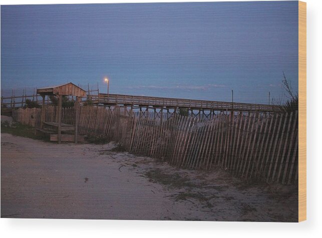 Local Wood Print featuring the photograph Fishing Pier At Night by Cynthia Guinn