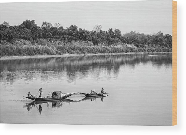 Chriscousins Wood Print featuring the photograph Fishing The Lower Ganges by Chris Cousins