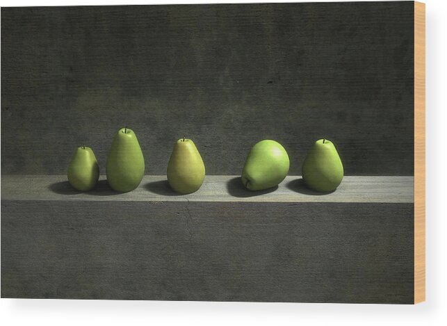 Green Wood Print featuring the digital art Five Pears by Cynthia Decker